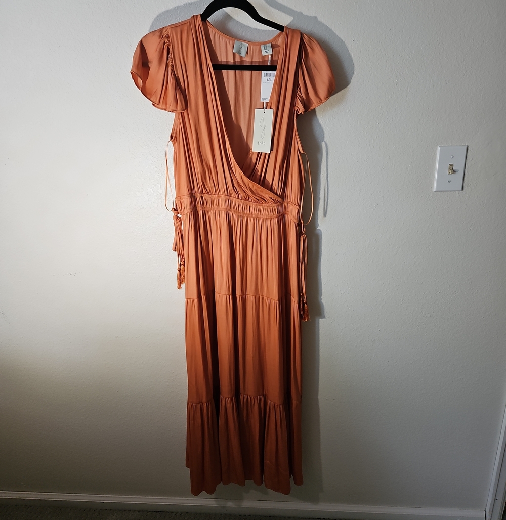 Joie Rust Orange Wrap Tiered Maxi Dress